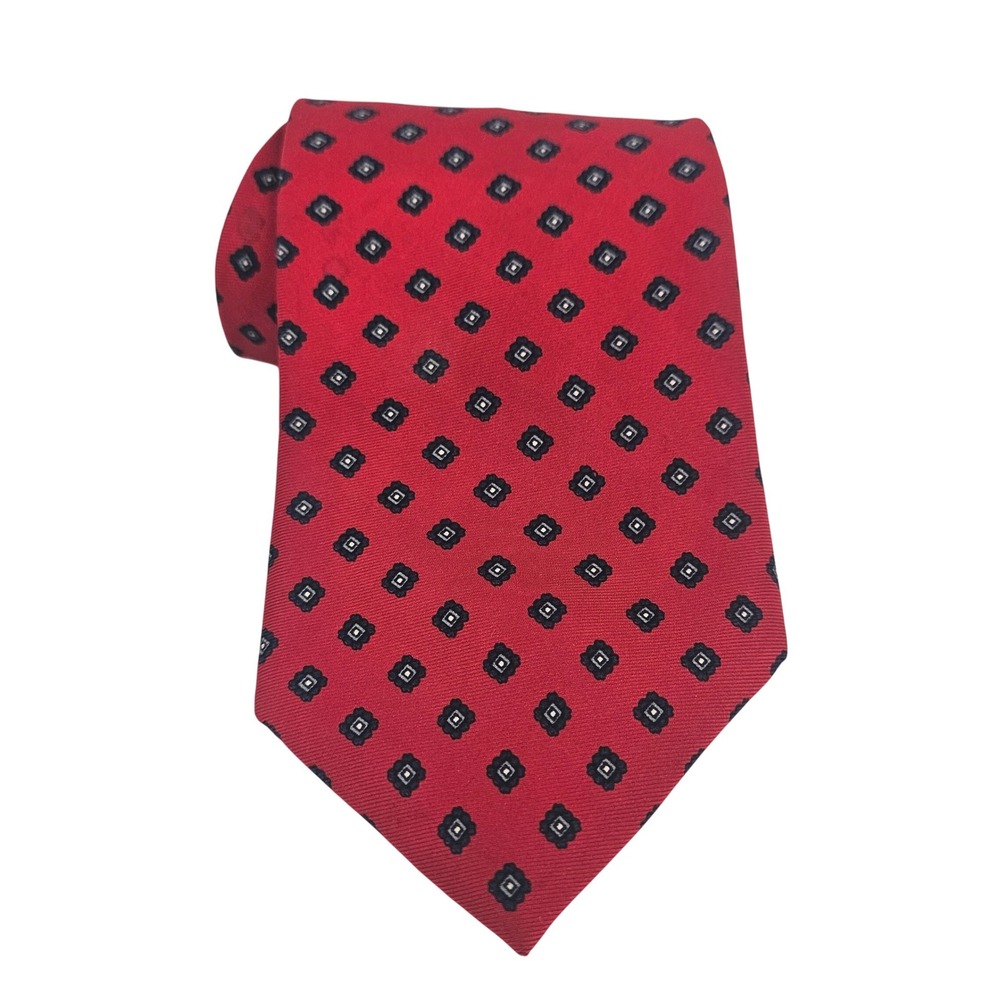 Vibtage 80s/80s Bert Pulitzer Mens Red Blue‎ 100% Silk Tie Geometric Pattern USA